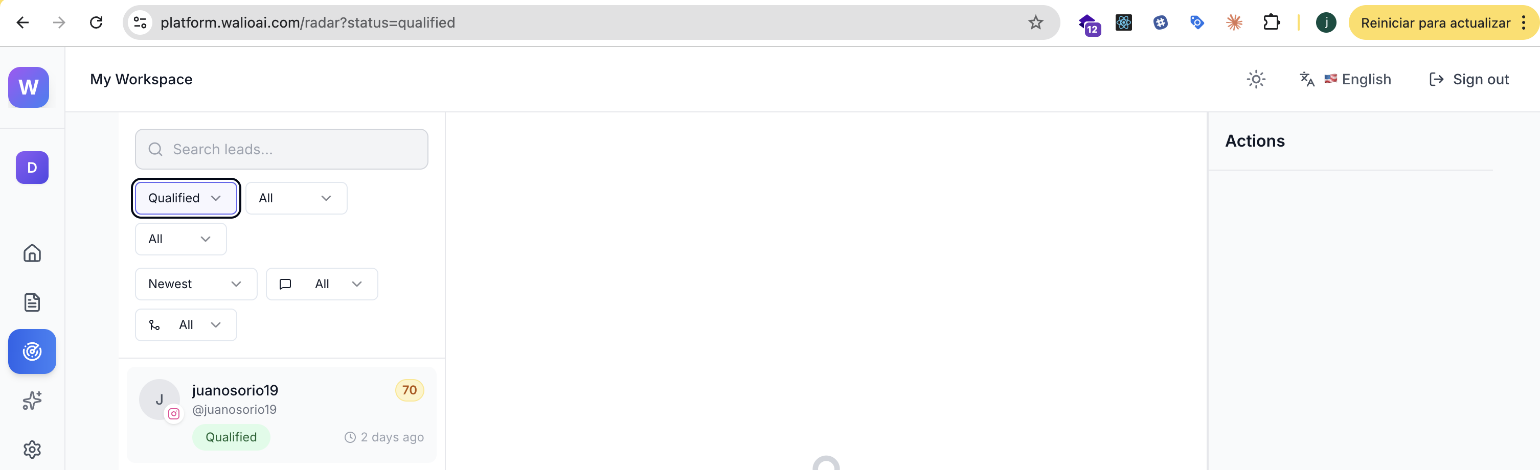 Radar showing a qualified lead